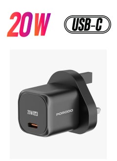 porodo PD 20W UK Fast  Wall Charger/ Power Output 20W/ Over-Heat Protection/ Universal Compatibility - Black  - Image 1