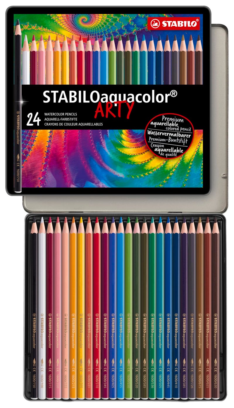 ستابيلو طقم ألوان مائية ألماني 24 قطعة مع علبة معدنية - Image 1