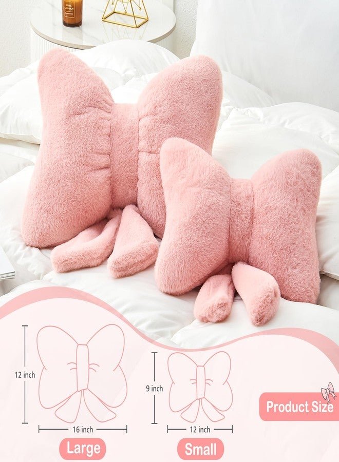 Mepherl Pink Bow Pillow,12'' Bow Shaped Pillow with Faux Rabbit Fur,Soft Bow Throw Pillows Aesthetic Bow Decorative Pillows for Bed Sofa Couch Home Decor - Image 2