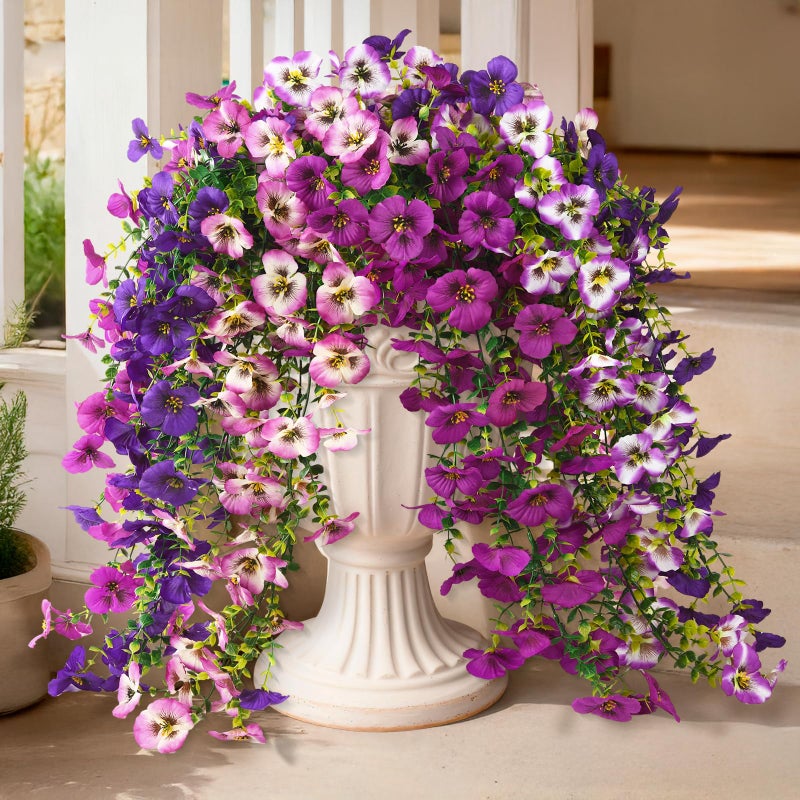 ZFProcess Fake Artificial Flowers for Outdoors, 4 Pcs Faux Hanging Pansy Flowers Spring Summer Decor, UV Resistant No Fade Fake Plants Silk Flower for Planter Front Door Porch Patio Yard Garden(Mixd Purple) - Image 1