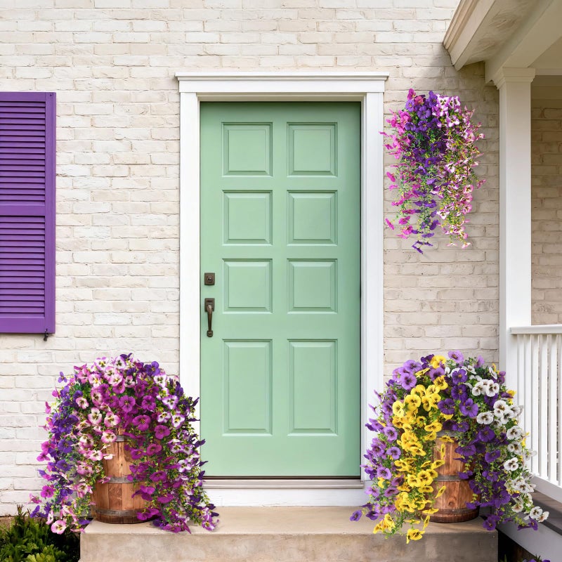 ZFProcess Fake Artificial Flowers for Outdoors, 4 Pcs Faux Hanging Pansy Flowers Spring Summer Decor, UV Resistant No Fade Fake Plants Silk Flower for Planter Front Door Porch Patio Yard Garden(Mixd Purple) - Image 2