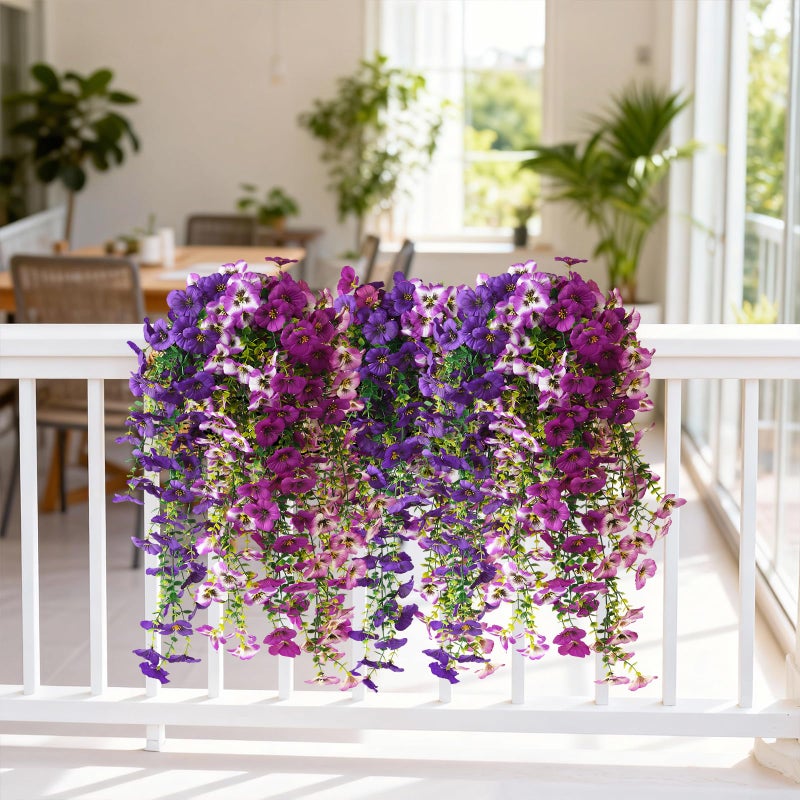 ZFProcess Fake Artificial Flowers for Outdoors, 4 Pcs Faux Hanging Pansy Flowers Spring Summer Decor, UV Resistant No Fade Fake Plants Silk Flower for Planter Front Door Porch Patio Yard Garden(Mixd Purple) - Image 5