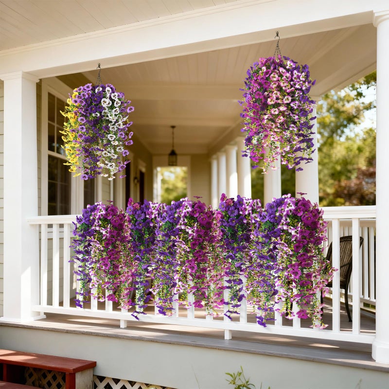 ZFProcess Fake Artificial Flowers for Outdoors, 4 Pcs Faux Hanging Pansy Flowers Spring Summer Decor, UV Resistant No Fade Fake Plants Silk Flower for Planter Front Door Porch Patio Yard Garden(Mixd Purple) - Image 3
