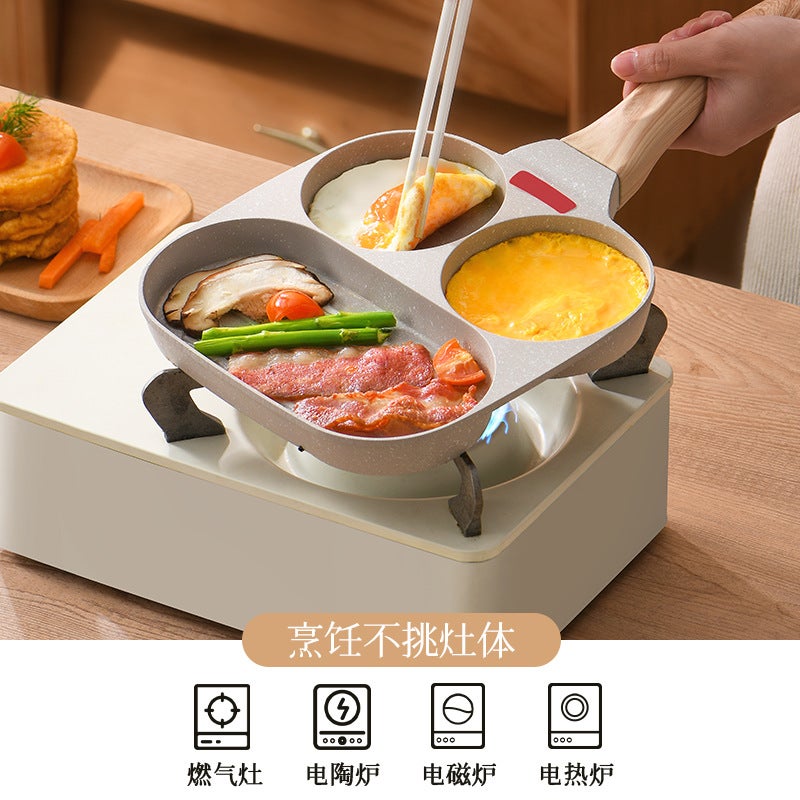 Fried Egg Artifact Three-In-One Fried Egg Pan Non-Stick Breakfast Pan Flat Bottom Egg Hamburger Pan Household Steak Frying Pan - Image 3
