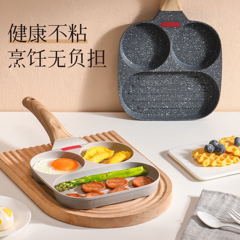 Fried Egg Artifact Three-In-One Fried Egg Pan Non-Stick Breakfast Pan Flat Bottom Egg Hamburger Pan Household Steak Frying Pan - Image 2