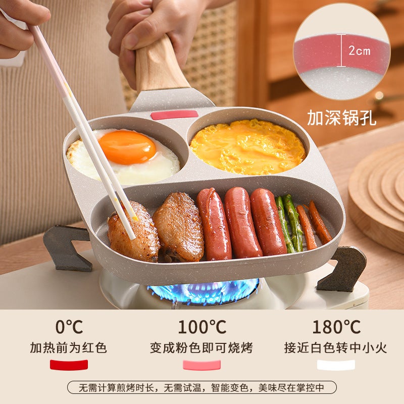 Fried Egg Artifact Three-In-One Fried Egg Pan Non-Stick Breakfast Pan Flat Bottom Egg Hamburger Pan Household Steak Frying Pan - Image 5