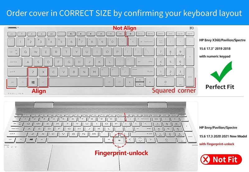OJOS Ultra Thin Clear Keyboard Cover for 2019-2020 HP Envy x360 15.6"/HP 15.6 Laptop/Pavilion X360 15.6/Spectre x360-CH 15.6/Envy 17.3" (Black) - Image 2