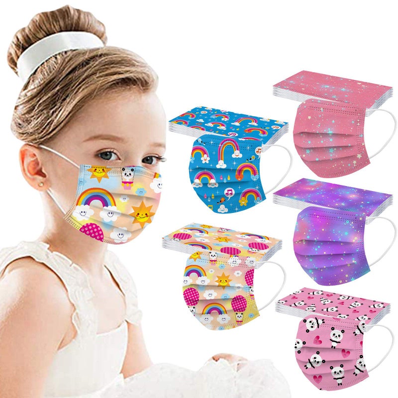 YUGYUJ 50Pcs Kids Face Mask Childrens 3 Ply Non-Woven Protective Breathable Kids Face Mask for Boys Girls Outdoor School (50Pcs Kids Mask A) - Image 1