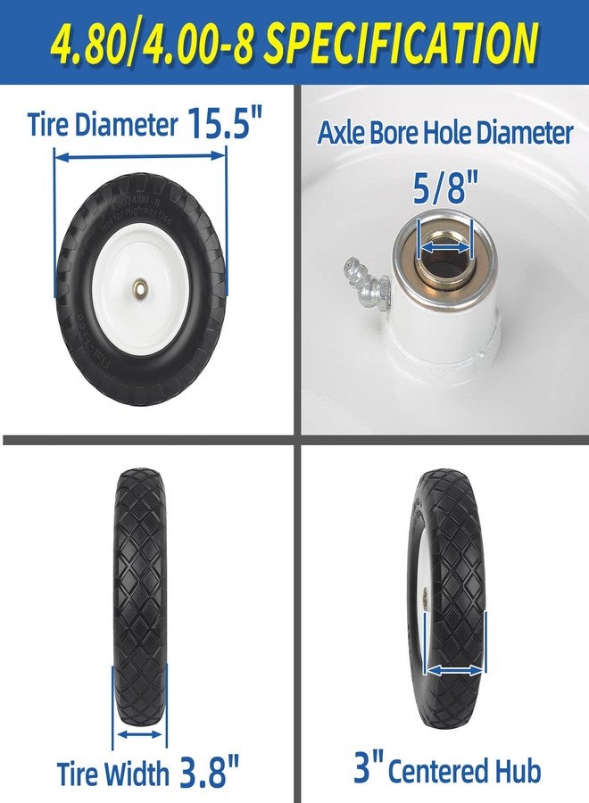 GICOOL - 4.80/4.00-8" Wheelbarrow Tire, 16" Solid Rim and Flat Wheel, 3-6" Hub Center, 5/8" and 3/4" Bearing, for Transmission Spreader Gar - Image 2