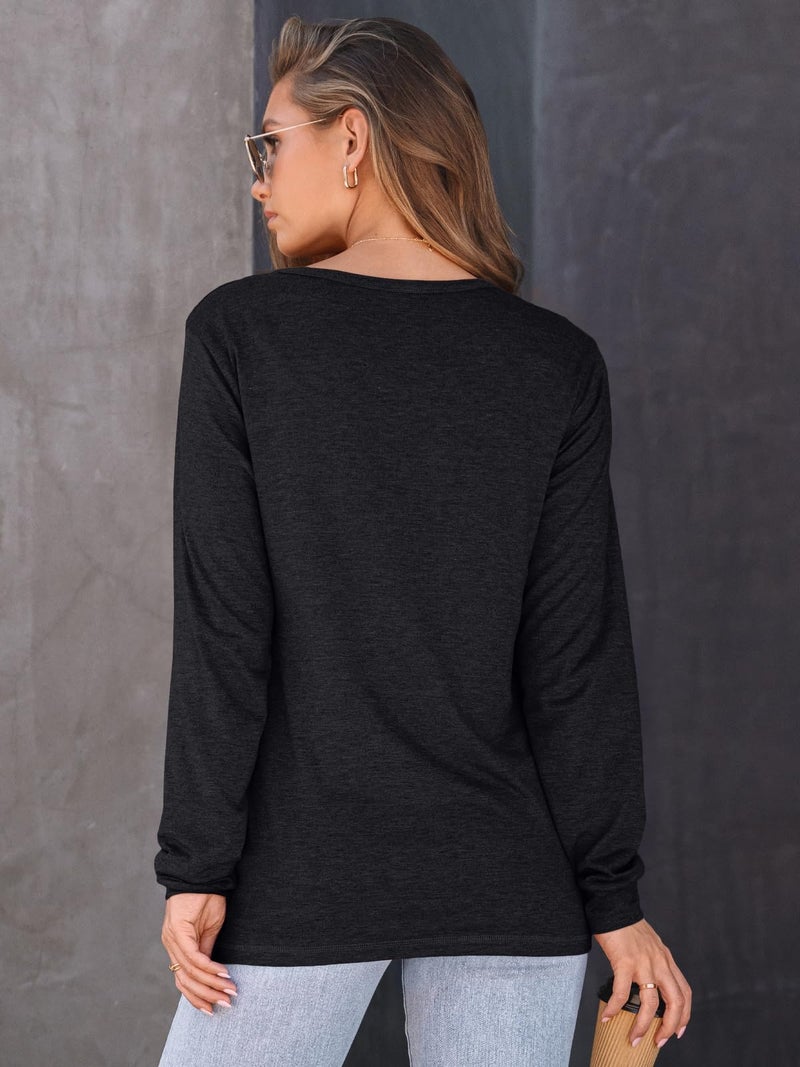 AUTOMET Women's Long Sleeve Shirts Fall Solid Color Loose Fit Tunics Tops Oversized Basic Tees Business Casual Outfits Black XXL - Image 4