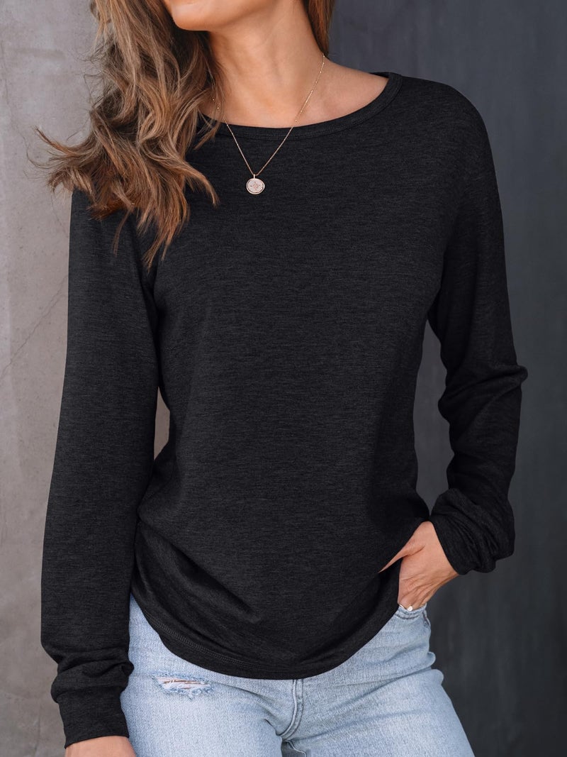 AUTOMET Women's Long Sleeve Shirts Fall Solid Color Loose Fit Tunics Tops Oversized Basic Tees Business Casual Outfits Black XXL - Image 5