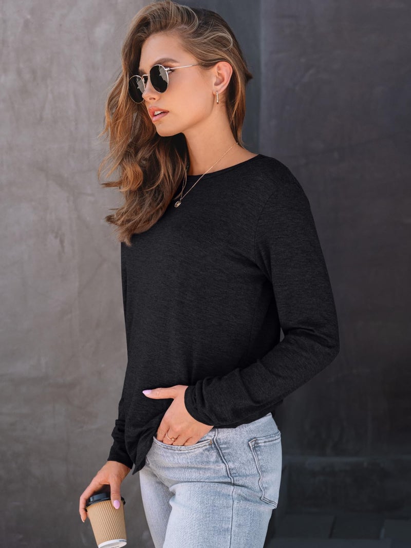 AUTOMET Women's Long Sleeve Shirts Fall Solid Color Loose Fit Tunics Tops Oversized Basic Tees Business Casual Outfits Black XXL - Image 3
