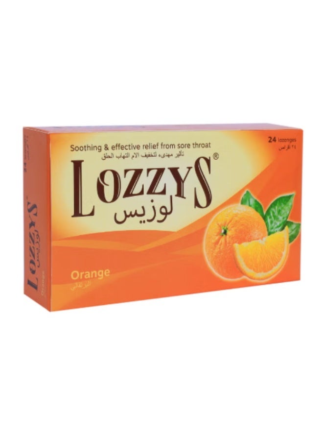 LOZZYS Orange Lozenges, Fast Effective Relief from the Symptoms of Sore Throats, 24 Lozenges - Image 1