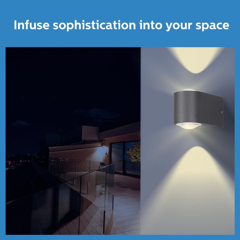 PHILIPS 5W 2-way decorative Wall Light | Lucent Outdoor Wall Light for Decoration | Colour : Warm White, Pack of 2 - Image 4