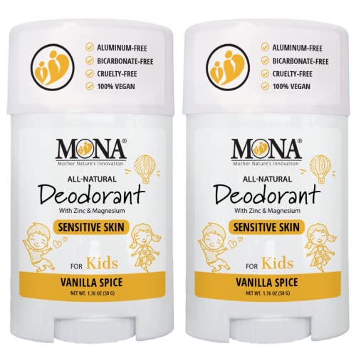 MONA BRANDS 100% Natural Deodorant for Kids | For Girls & Boys | Sensitive Skin | No Baking Soda | No Aluminum | Vegan, Non-GMO, Gluten and Cruelty free (2-PK VANILLA SPICE 1.76 Oz each) - Image 1