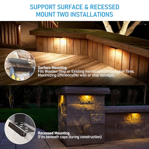 LEONLITE 8-Pack 7 Inch LED Hardscape Lighting, Update Retaining Wall Lights, LED Landscape Lighting, 12-24V AC/DC Paver Light Low Voltage, 3W/4W/5W Dimmable Outdoor Step Lights, 2700K Soft White, ETL - Image 3