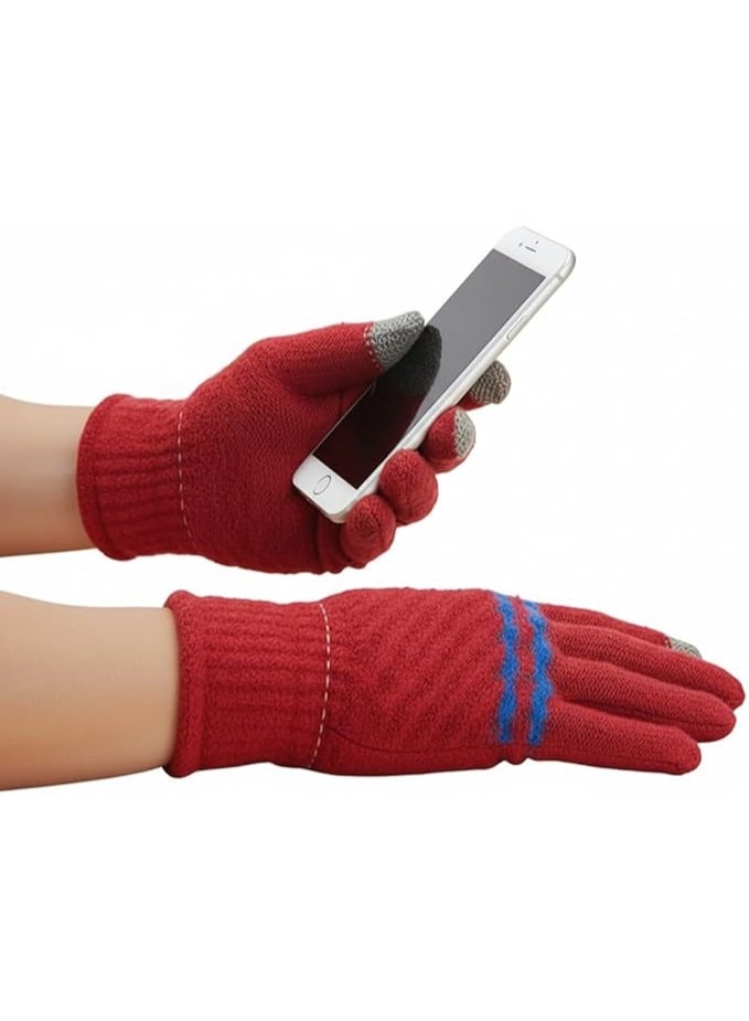 Winter Touch Screen Gloves, Wool Knit, Stripes, Smartphone Compatible