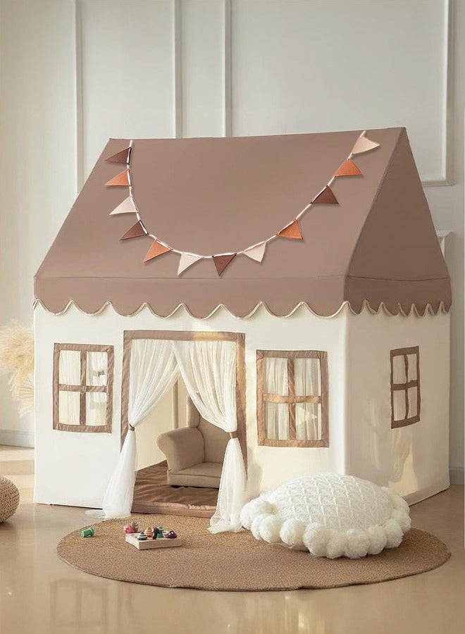 شو وو خيمة لعب للأولاد والبنات مع حصيرة ومركز أنشطة للأطفال مع نوافذ وخيمة كبيرة قابلة للغسل للأطفال الصغار ومنزل ألعاب للأطفال وهدية عيد ميلاد لديكور غرفة اللعب للأولاد والبنات، بني - Image 1