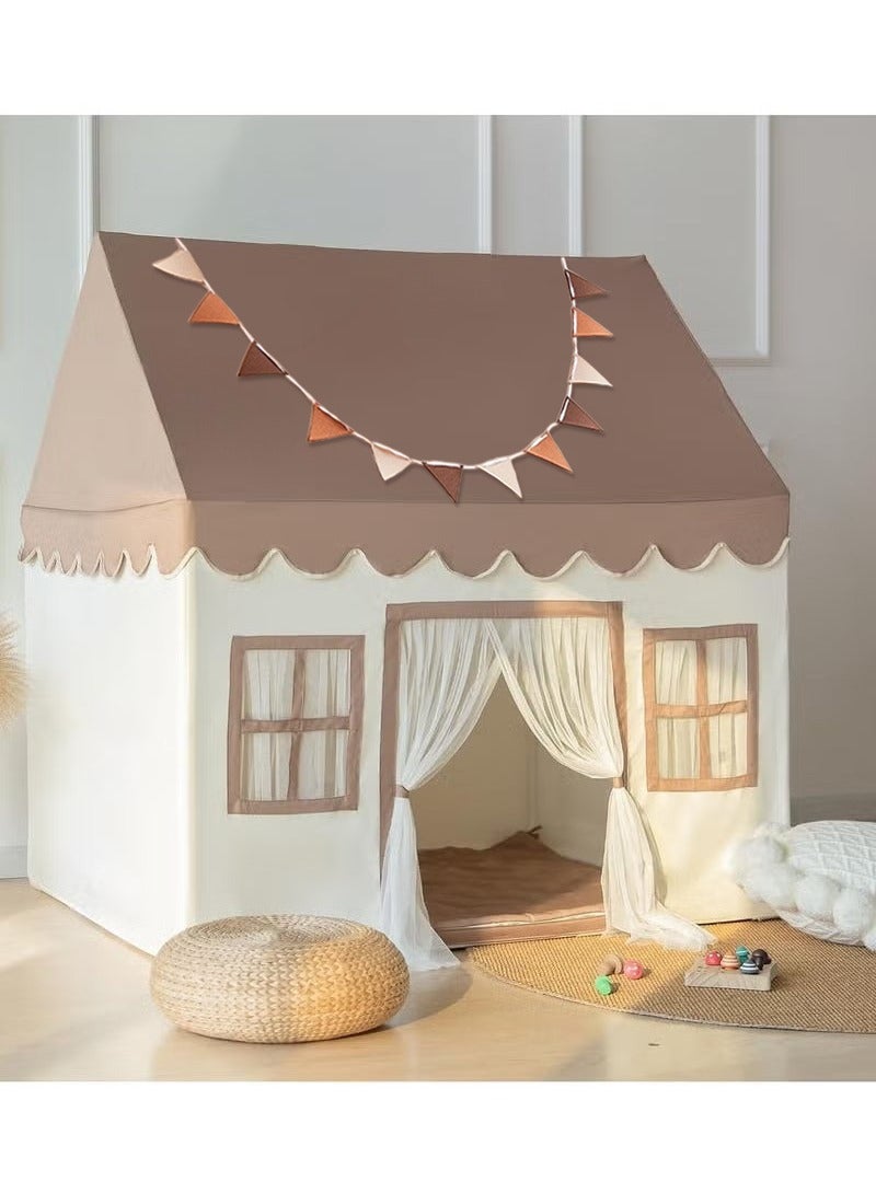 شو وو خيمة لعب للأولاد والبنات مع حصيرة ومركز أنشطة للأطفال مع نوافذ وخيمة كبيرة قابلة للغسل للأطفال الصغار ومنزل ألعاب للأطفال وهدية عيد ميلاد لديكور غرفة اللعب للأولاد والبنات، بني - Image 2