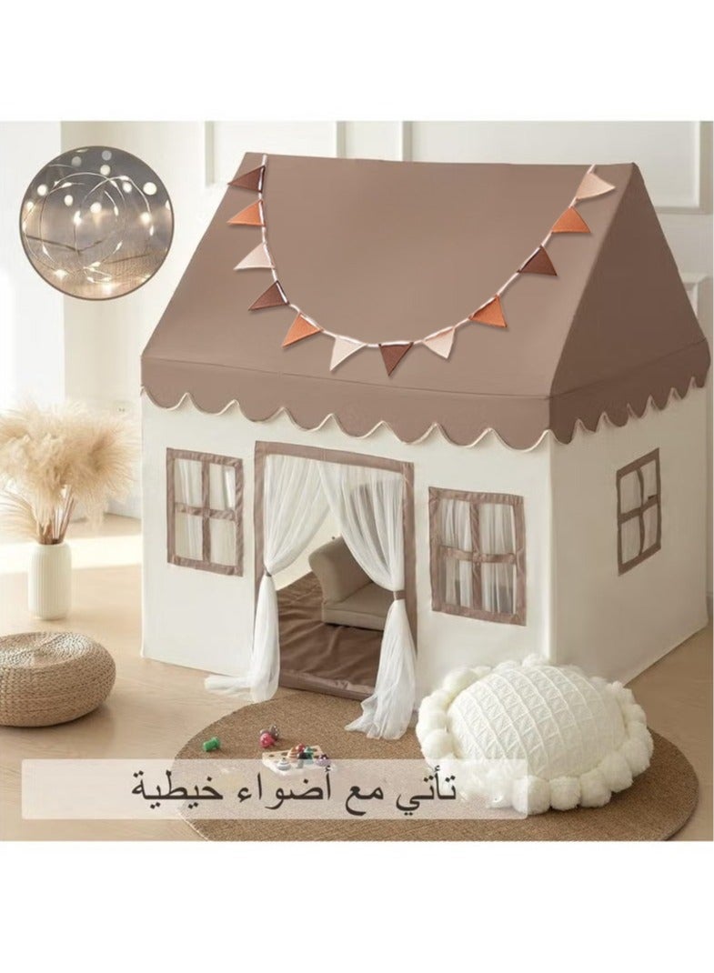 شو وو خيمة لعب للأولاد والبنات مع حصيرة ومركز أنشطة للأطفال مع نوافذ وخيمة كبيرة قابلة للغسل للأطفال الصغار ومنزل ألعاب للأطفال وهدية عيد ميلاد لديكور غرفة اللعب للأولاد والبنات، بني - Image 3