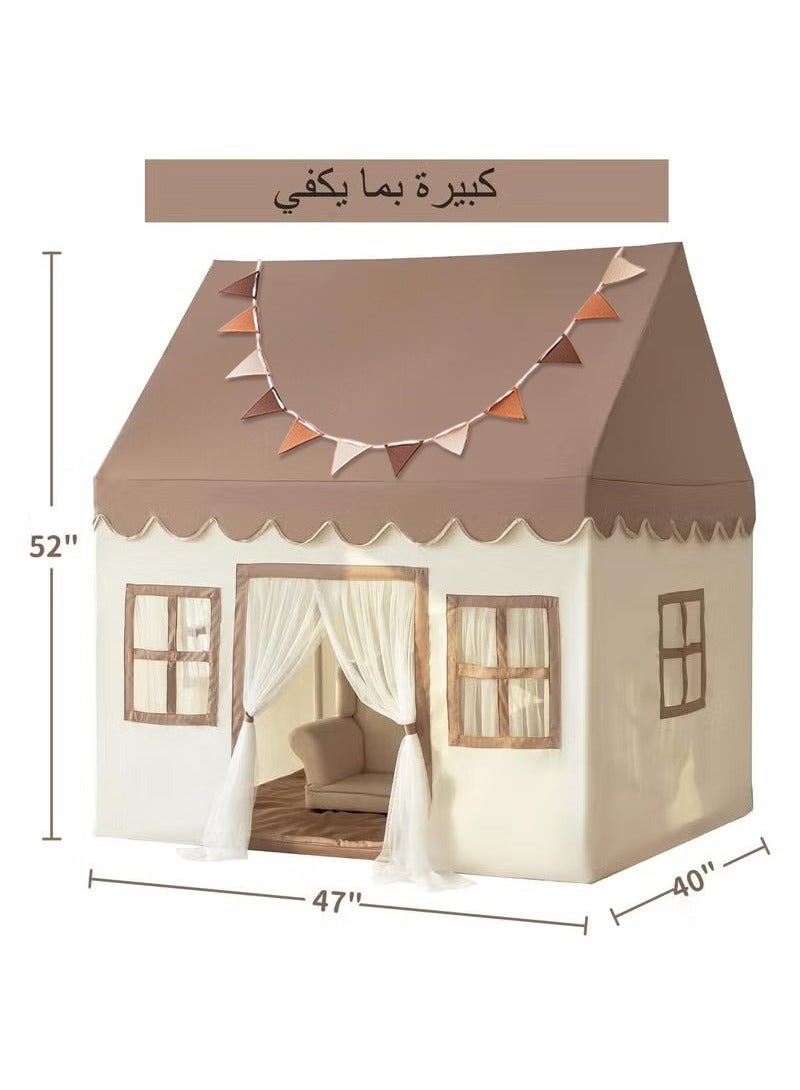 شو وو خيمة لعب للأولاد والبنات مع حصيرة ومركز أنشطة للأطفال مع نوافذ وخيمة كبيرة قابلة للغسل للأطفال الصغار ومنزل ألعاب للأطفال وهدية عيد ميلاد لديكور غرفة اللعب للأولاد والبنات، بني - Image 4