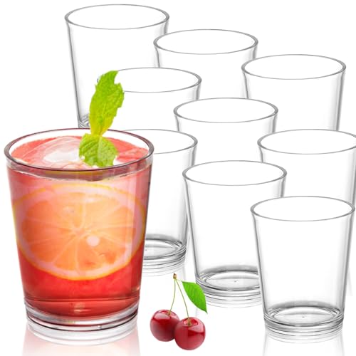 Noamus 9 Pack Plastic Drinking Glasses, 12 Oz Unbreakable Acrylic Water Tumblers, Reusable Shatter-Proof Clear Glasses, Whiskey Drinkware Cups Set for Party Kitchen, Iced Water Tea Coffee - Image 1