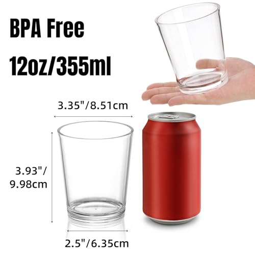 Noamus 9 Pack Plastic Drinking Glasses, 12 Oz Unbreakable Acrylic Water Tumblers, Reusable Shatter-Proof Clear Glasses, Whiskey Drinkware Cups Set for Party Kitchen, Iced Water Tea Coffee - Image 2