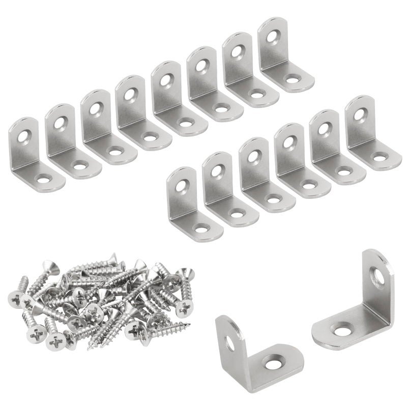 Sdtwzw L Bracket 1"" Corner Brace 90 Degree Right Angle Metal Support Fastener For Wood Shelves Furniture Desk Cabinet Chair Drawer  Pack Of 16  Nickel Plated Silver - Image 1