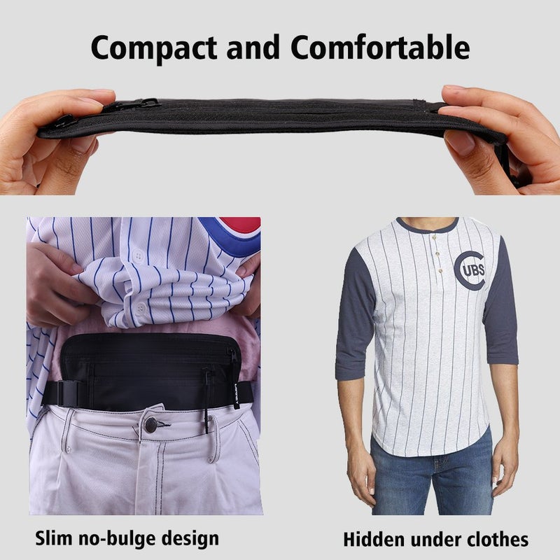 LANNEY Travel Money Belt RFID Blocking Waist Wallet Waterproof Hidden Stash for Men Women, Under Clothes Passport Holder with 10 Credit Card Sleeves, Black  - Image 3
