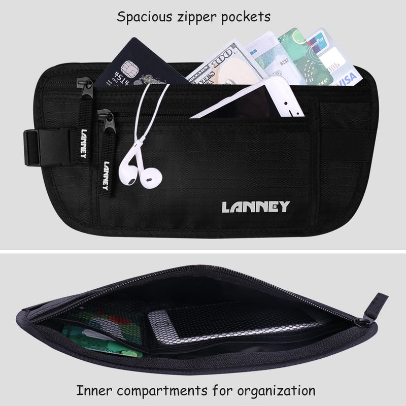 LANNEY Travel Money Belt RFID Blocking Waist Wallet Waterproof Hidden Stash for Men Women, Under Clothes Passport Holder with 10 Credit Card Sleeves, Black  - Image 4