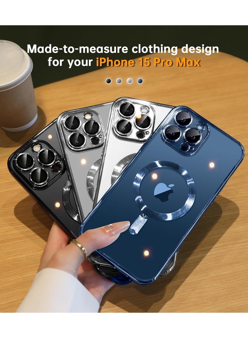 MUNTAQI Magnetic Case for iPhone 15 Pro Max with Integrated Camera Lens Protector, [Compatible with MagSafe] [Metallic Glossy Soft Bumper], Diamond Clear Phone Case Cover for iPhone 15 Pro Max (6.7") (Black) - Image 5