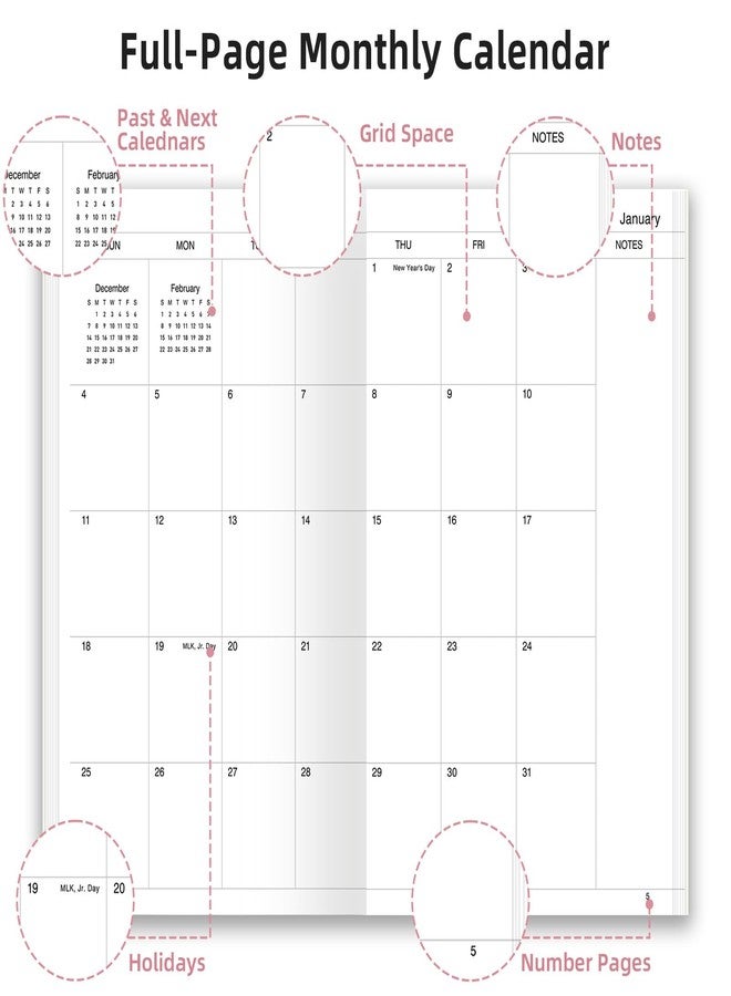 LOAPEM 2026 Planner, Monthly, 3.8" x 6.5", Pocket Size, January 2026 - December 2026, Floral Organizer Daily & Yearly Schedule for Work, School & Women - Pink - Image 3