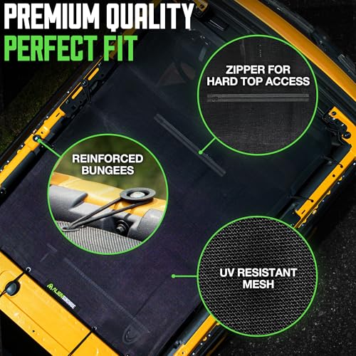 Alien Sunshade ظل شمس أجنبي لسيارة فورد برونكو ظل شمس أسود (2021-2025) - طول كامل لملحقات ظل شمس برونكو قمة بيميني 4 أبواب شبكة بيكيني علوية تحجب الأشعة فوق البنفسجية والرياح والضوضاء - Image 2