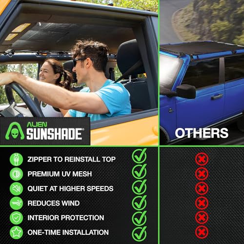 Alien Sunshade ظل شمس أجنبي لسيارة فورد برونكو ظل شمس أسود (2021-2025) - طول كامل لملحقات ظل شمس برونكو قمة بيميني 4 أبواب شبكة بيكيني علوية تحجب الأشعة فوق البنفسجية والرياح والضوضاء - Image 5