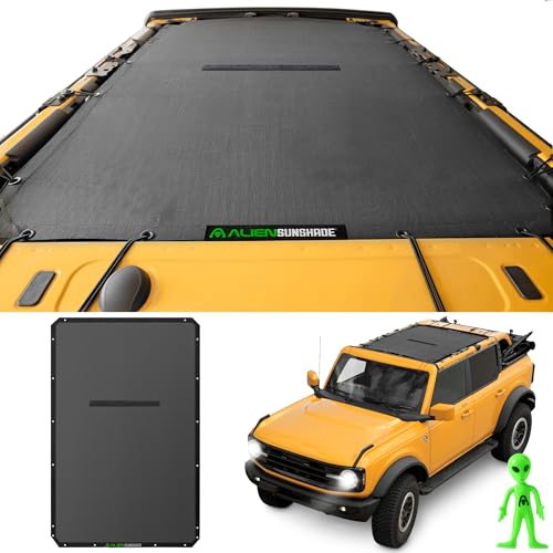 Alien Sunshade ظل شمس أجنبي لسيارة فورد برونكو ظل شمس أسود (2021-2025) - طول كامل لملحقات ظل شمس برونكو قمة بيميني 4 أبواب شبكة بيكيني علوية تحجب الأشعة فوق البنفسجية والرياح والضوضاء - Image 1
