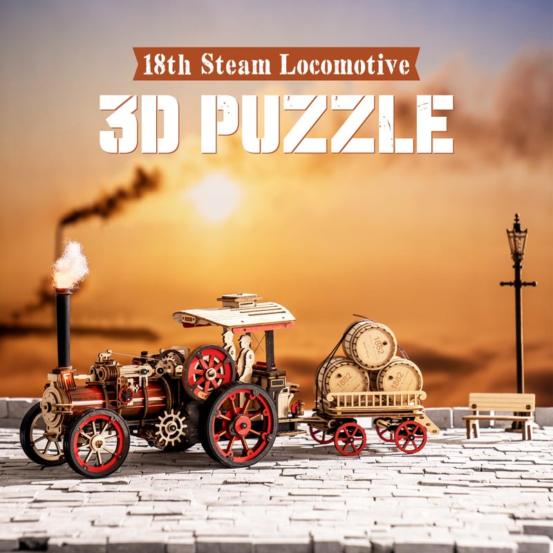 rowood 3D Wooden Puzzles for Adults, Steam Engine Car Model Kit, 1:28 Scale Mechanical Steam Locomotive Wooden Puzzle, 469PCS,Assembly Time 6H, Awesome Gifts for Adults - Image 2