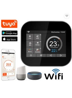 Eazyliv Eazyliv WiFi Smart Fully Touch Screen Display Central Air Conditioner Thermostat Temperature Controller 220V, Tuya App Work With Alexa Echo Google Home (Black Silver Frame)  - Image 1