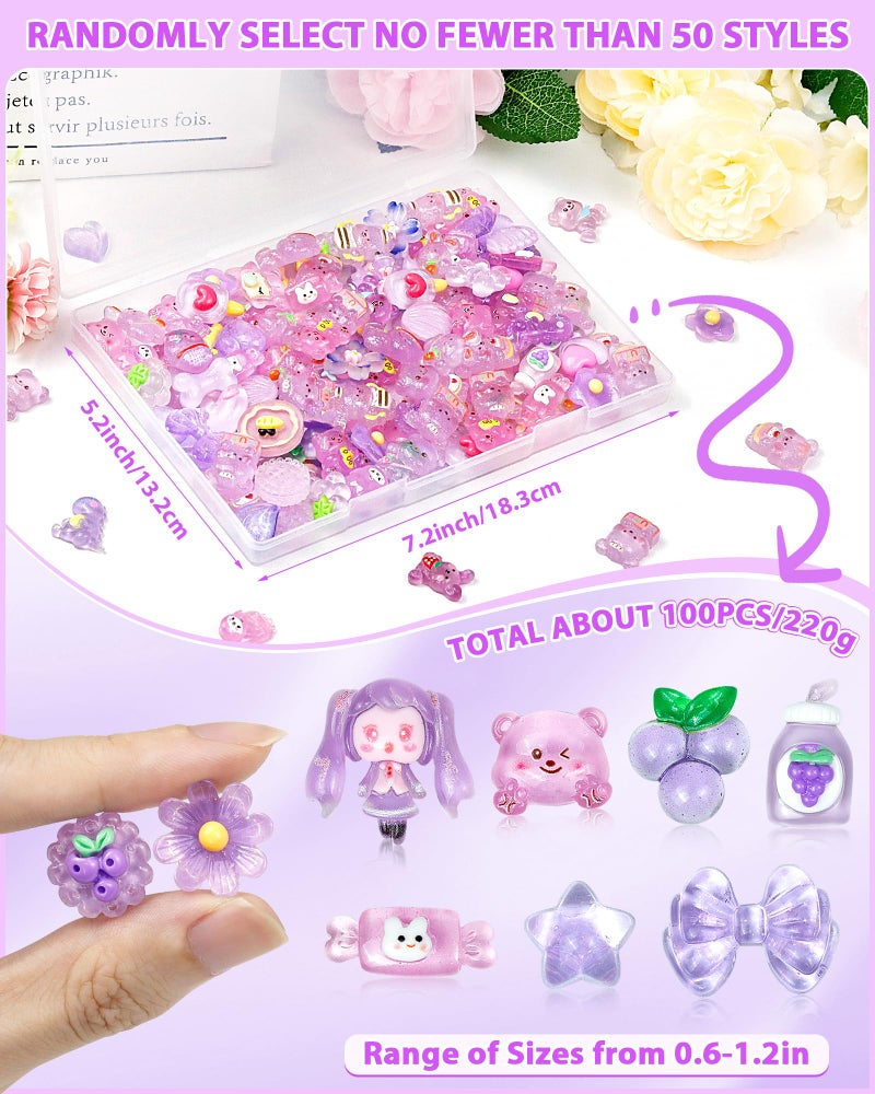 FIVEIZERO 100PCS FIVEIZERO Cute Slime Charms Bulk Set â€“ Kawaii Flatback Resin Charms for Crafts, Mini Decoden Acrylic Embellishments for Phone Junk Cases, Scrapbooking & DIY Decoration (Purple) - Image 2
