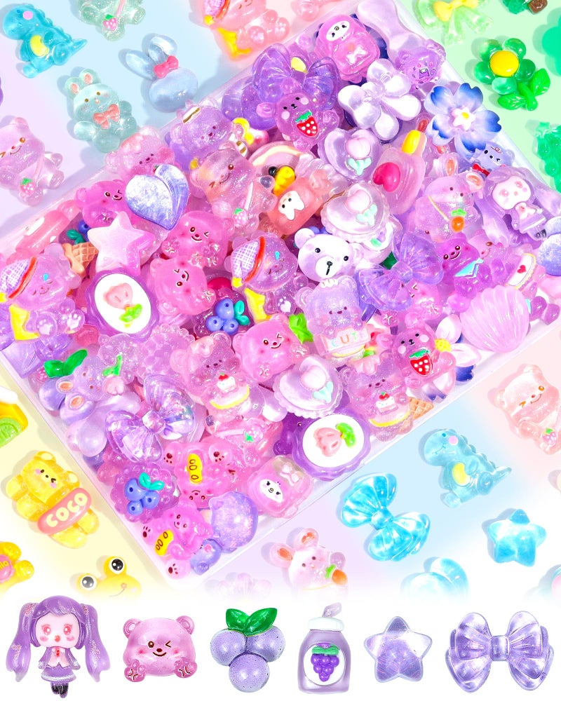 FIVEIZERO 100PCS FIVEIZERO Cute Slime Charms Bulk Set â€“ Kawaii Flatback Resin Charms for Crafts, Mini Decoden Acrylic Embellishments for Phone Junk Cases, Scrapbooking & DIY Decoration (Purple) - Image 1