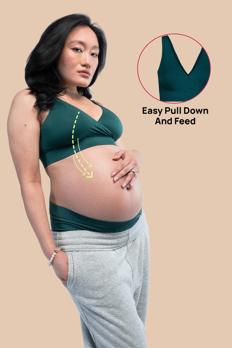 Circus &Circus Maternity Bra | Nursing Bra for Women | Pull Down Feeding Bra | Non Padded Bra for Women Slip On | Tencel Micromodal | Racing Green, M - Image 3