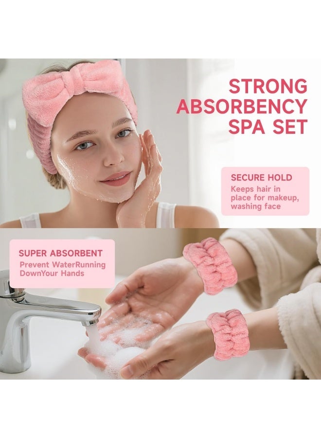 3 Pack Spa Headband with Wrist Washband Face Wash Set,Skincare Makeup Headband and Wristband Towel Scrunchies for Washing Face, Sleepover Party Supplies for Girls(Beige,Gray,Pink) - Image 4