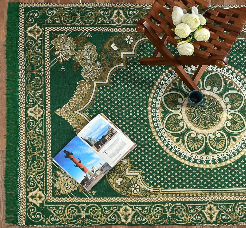 Purav Light Home Decor Cotton Carpets for Living Room 5x7 feet Multi-Use Flower Design Carpet Mats (Green Colour) - Image 2