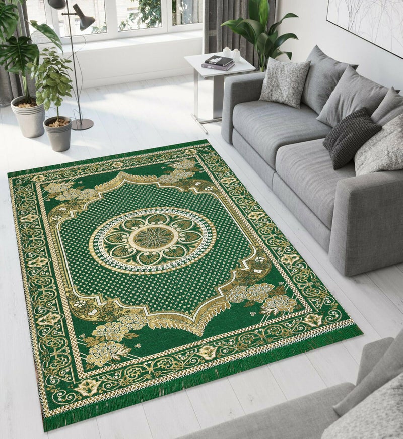 Purav Light Home Decor Cotton Carpets for Living Room 5x7 feet Multi-Use Flower Design Carpet Mats (Green Colour) - Image 3