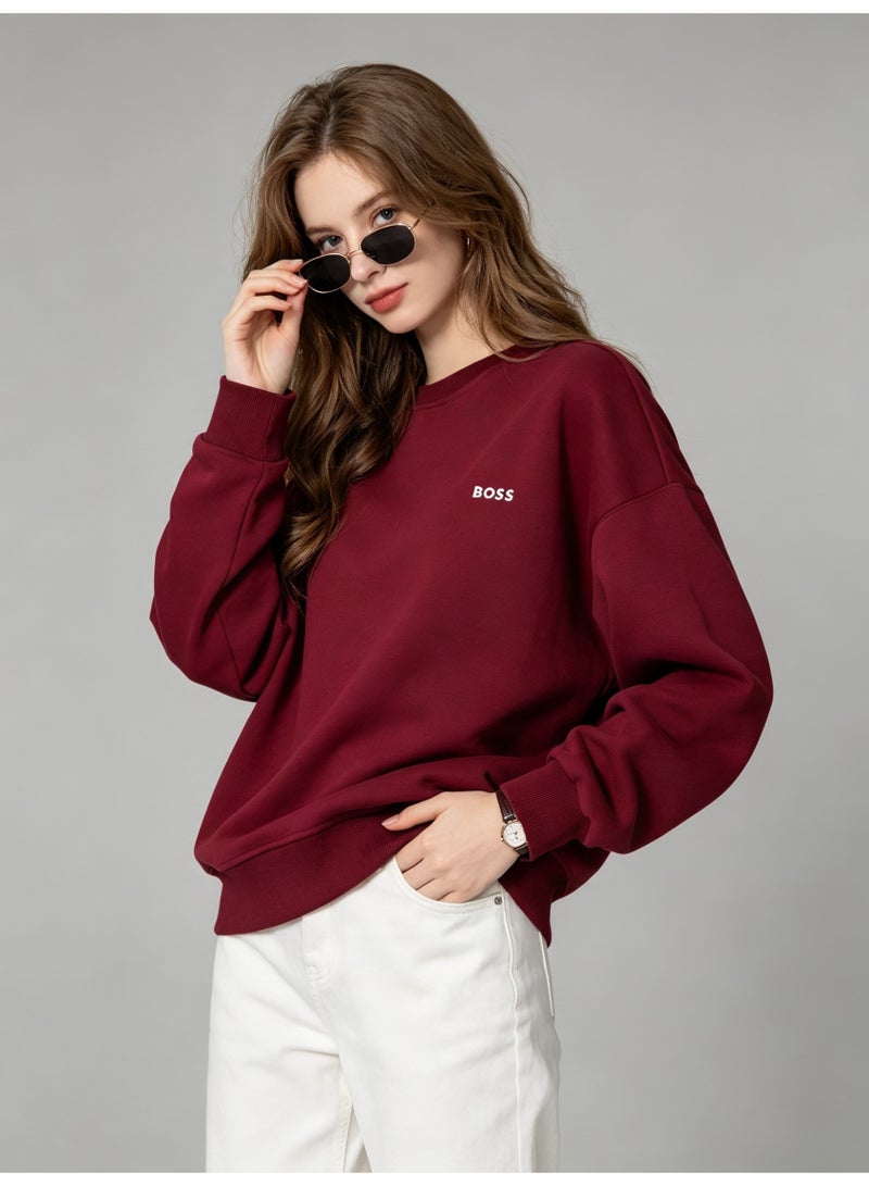 BOSS Men’s and Women’s Crew Neck Sweatshirt Casual Long Sleeve Top Burgundy - Image 5