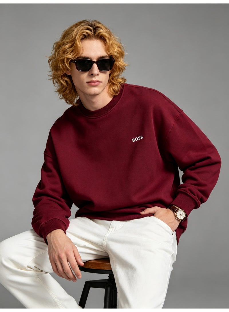 BOSS Men’s and Women’s Crew Neck Sweatshirt Casual Long Sleeve Top Burgundy - Image 1