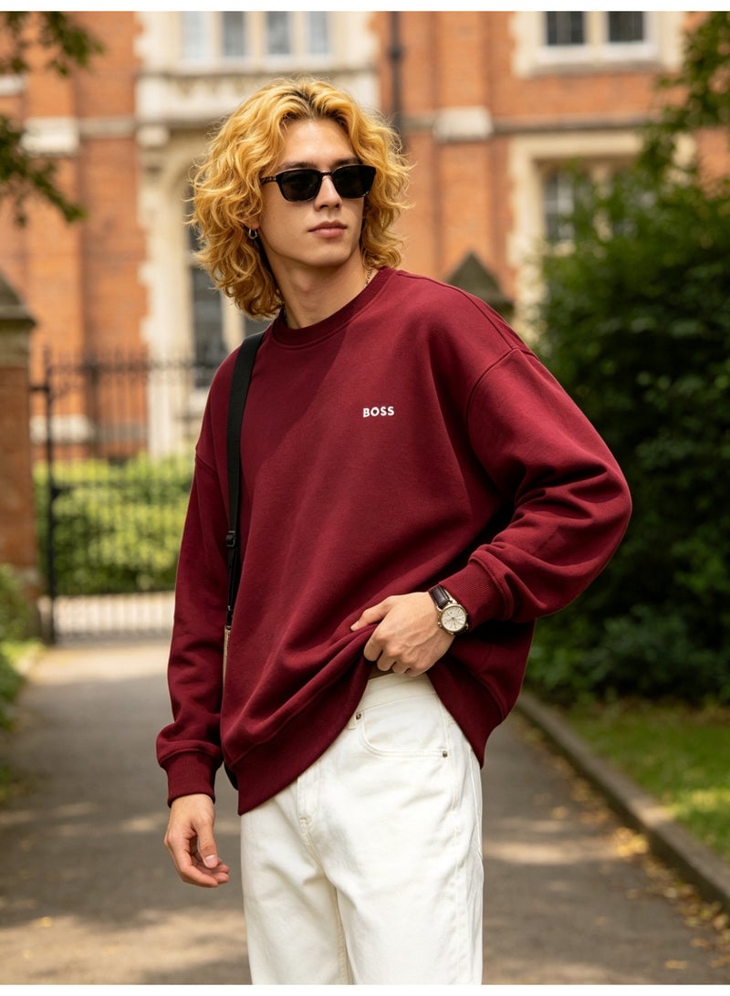 BOSS Men’s and Women’s Crew Neck Sweatshirt Casual Long Sleeve Top Burgundy - Image 2