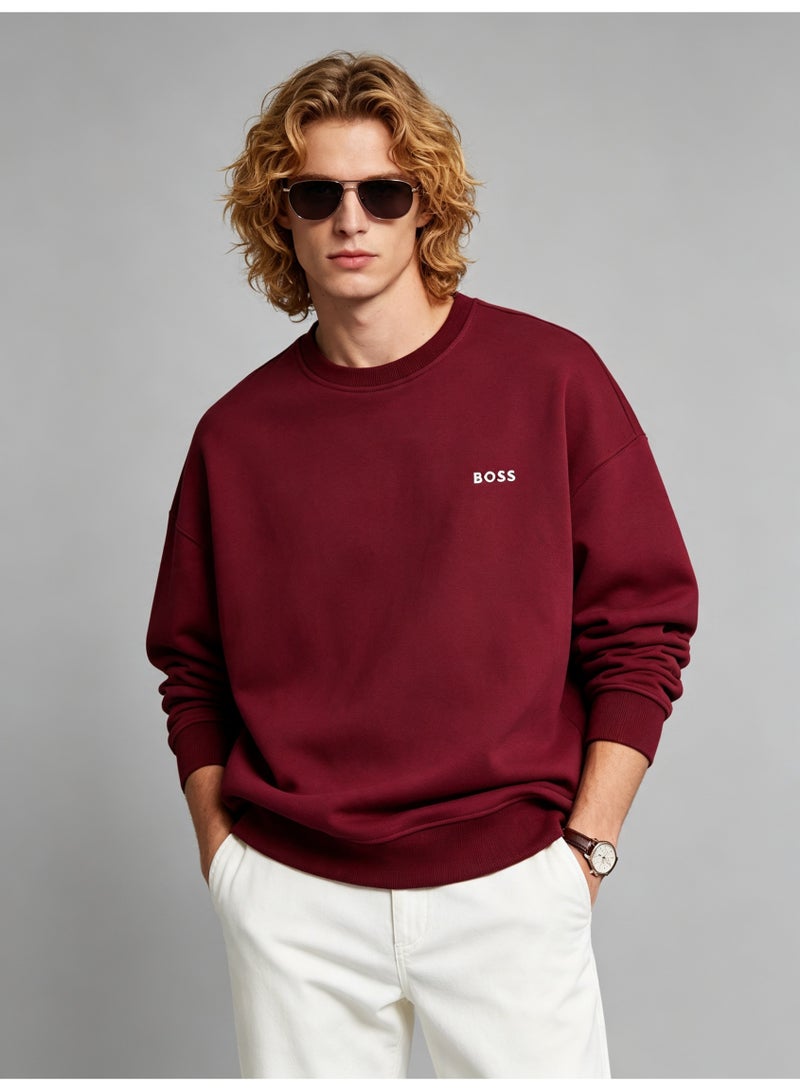 BOSS Men’s and Women’s Crew Neck Sweatshirt Casual Long Sleeve Top Burgundy - Image 4