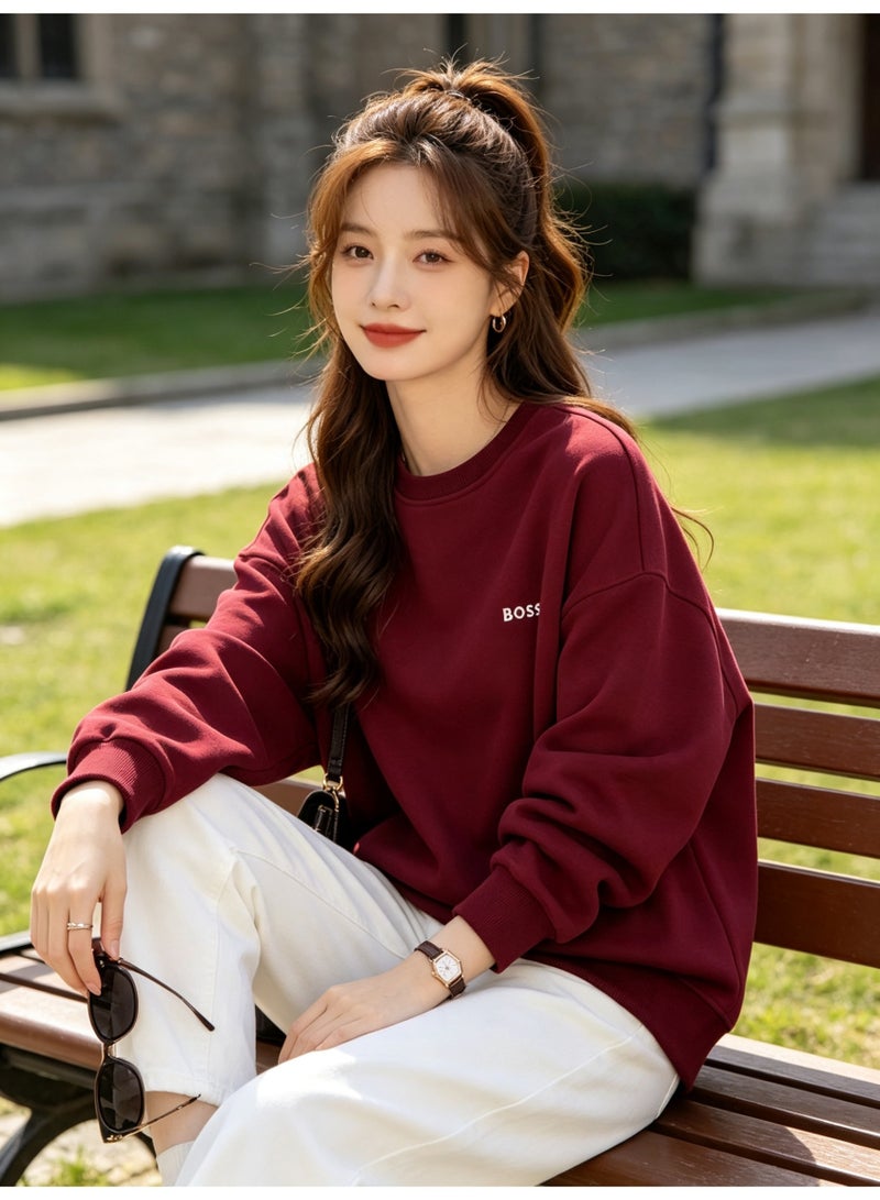 BOSS Men’s and Women’s Crew Neck Sweatshirt Casual Long Sleeve Top Burgundy - Image 3