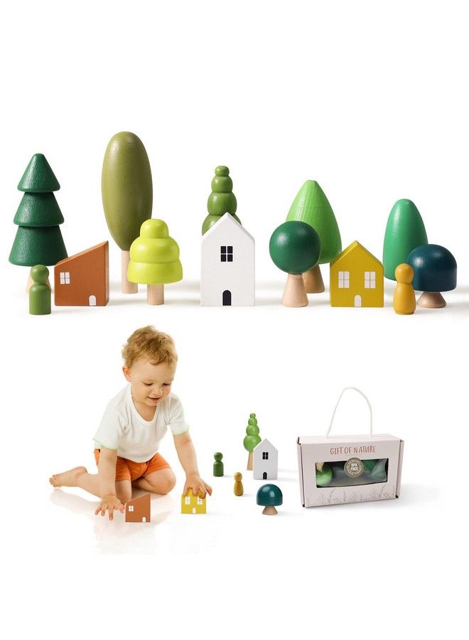 Promise Babe Wooden Tree Toys Montessori Wooden Blocks Stacking Toys For Toddlers Miniature Trees & House Various Sizes Woodland Creative Craft Home Decor - Image 1