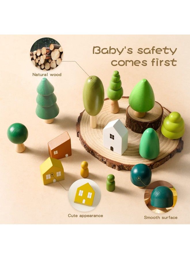 Promise Babe Wooden Tree Toys Montessori Wooden Blocks Stacking Toys For Toddlers Miniature Trees & House Various Sizes Woodland Creative Craft Home Decor - Image 3